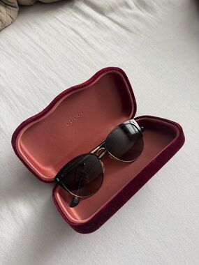 Gucci Black and Gold Sunglasses with Burgundy Case